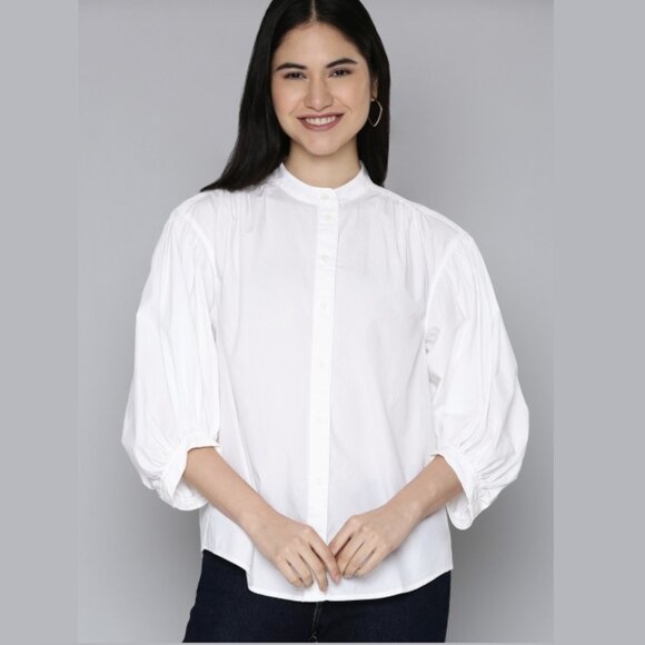 NWOT Levi’s Leyla 3/4 Balloon Puff Sleeve White Button Up Shirt Blouse Top M - Picture 4 of 12